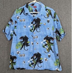 Junction West Mens Hawaiian Shirt Tropical Blue Skulls Jaguars Dice Size XL